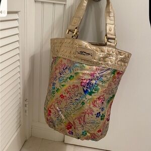 Ed Hardy Gold and Multicolor Graphic Tote